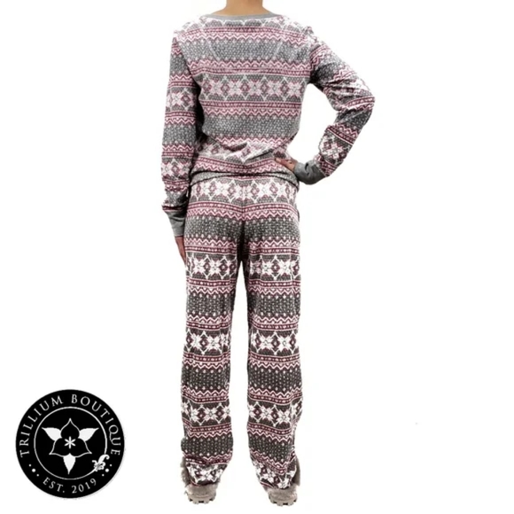Nautica 2-Piece Pajama Set, Pink & Gray Fairisle Snowflake Winter Christmas NWT - Picture 6 of 6